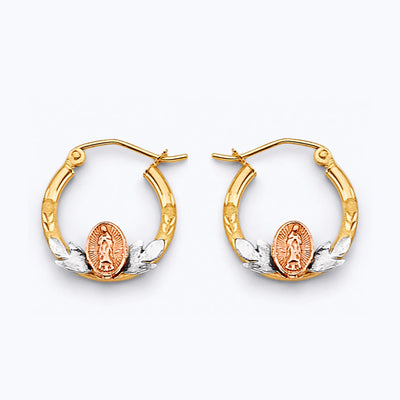 14K Tri Color Gold Guadalupe Hoop Earrings
