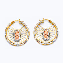 Load image into Gallery viewer, 14K Tri Color Gold CZ Guadalupe Hoop Earrings