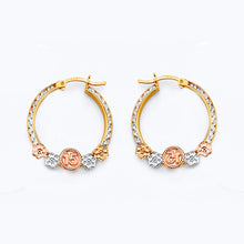 Load image into Gallery viewer, 14K Tri Color Gold 23mm CZ 15 Years Flower Hoop Earrings