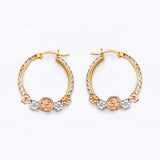 14K Tri Color Gold 23mm CZ 15 Years Flower Hoop Earrings