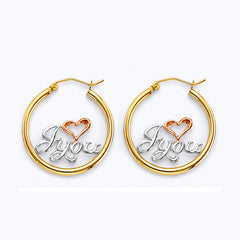 14K Two Tone Gold Mom Hoop Earrings