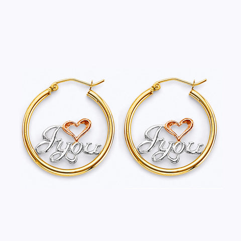 14K Tri Color Gold I Love You Hoop Earrings