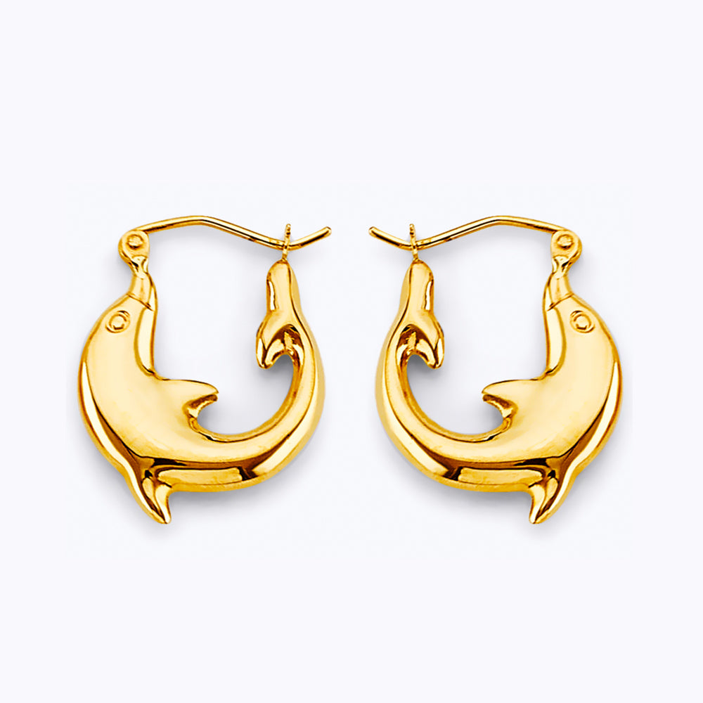 14K Yellow Gold Dolphin Huggies Earrings