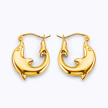 Load image into Gallery viewer, 14K Yellow Gold Dolphin Huggies Earrings