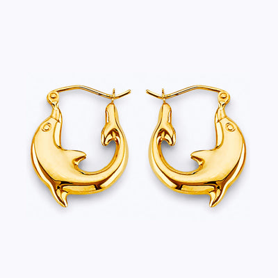 14K Yellow Gold Dolphin Huggies Earrings
