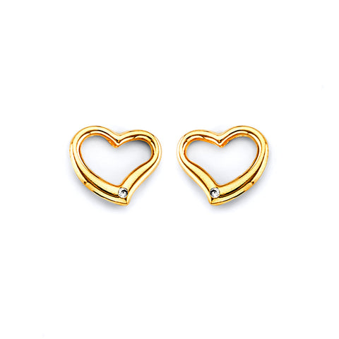 14K Yellow Gold CZ Heart Push Back Earrings