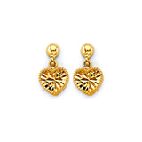 14K Yellow Gold Hanging DC Heart Push Back Earrings