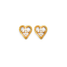 Load image into Gallery viewer, 14K Two Tone Gold DC Heart With CZ Cross Earrings