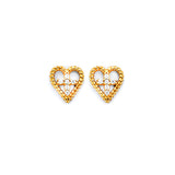 14K Two Tone Gold DC Heart With CZ Cross Earrings