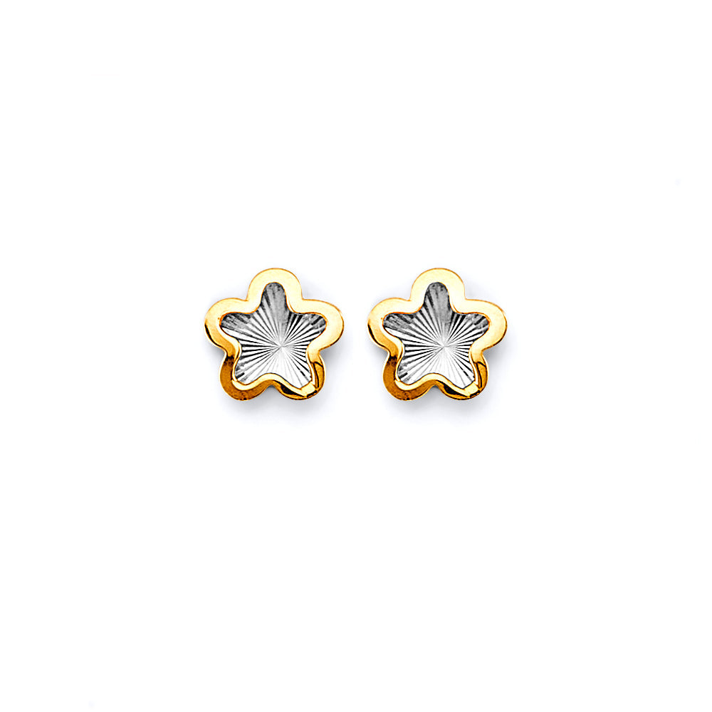 14K Two Tone Gold DC Star Push Back Earrings