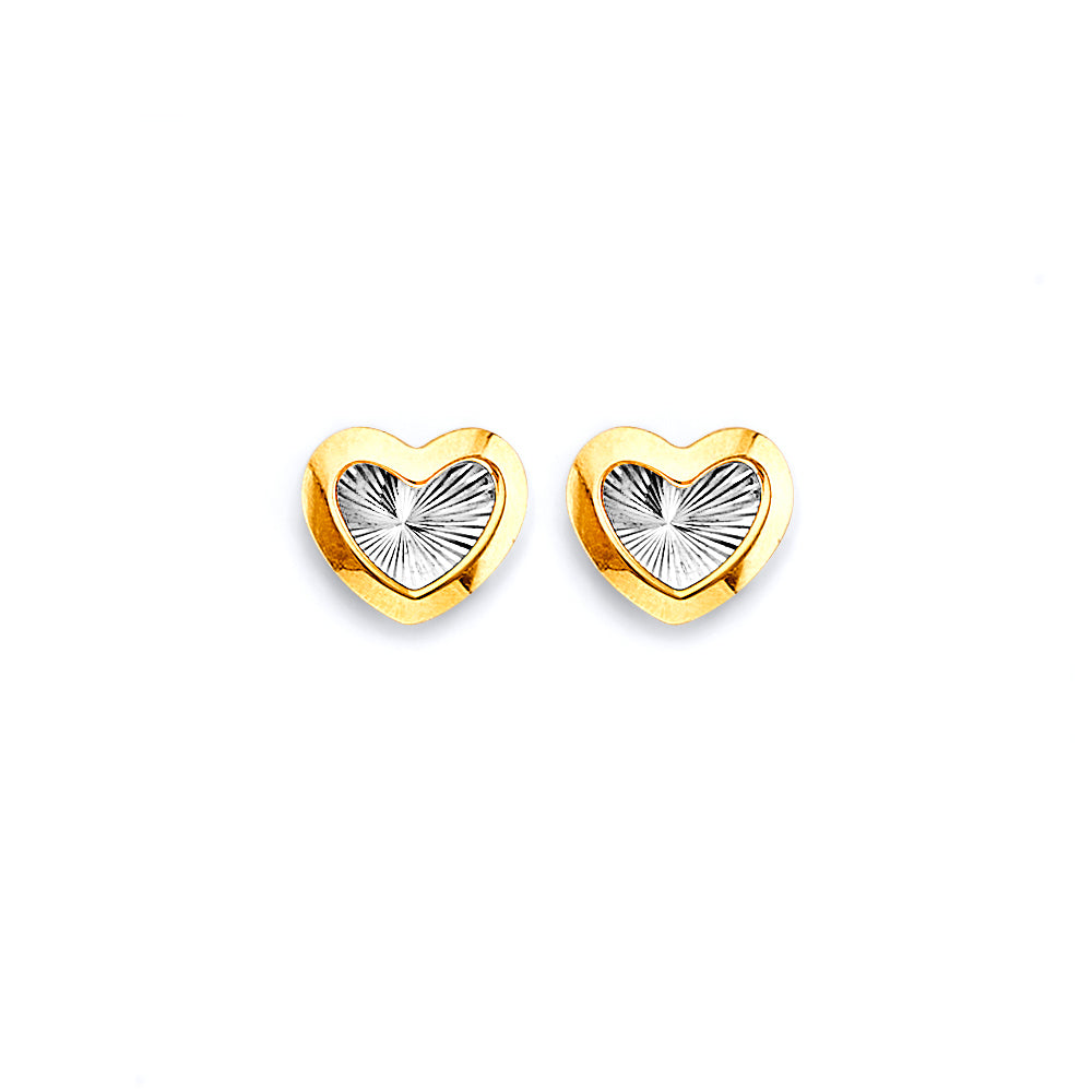 14K Two Tone Gold DC Heart Push Back Earrings