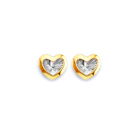 14K Two Tone Gold DC Heart Push Back Earrings