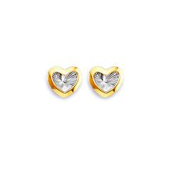 14K Two Tone Gold DC Heart Push Back Earrings