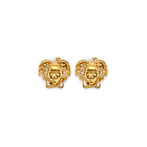 14K Yellow Gold Medusa Push Back Earrings