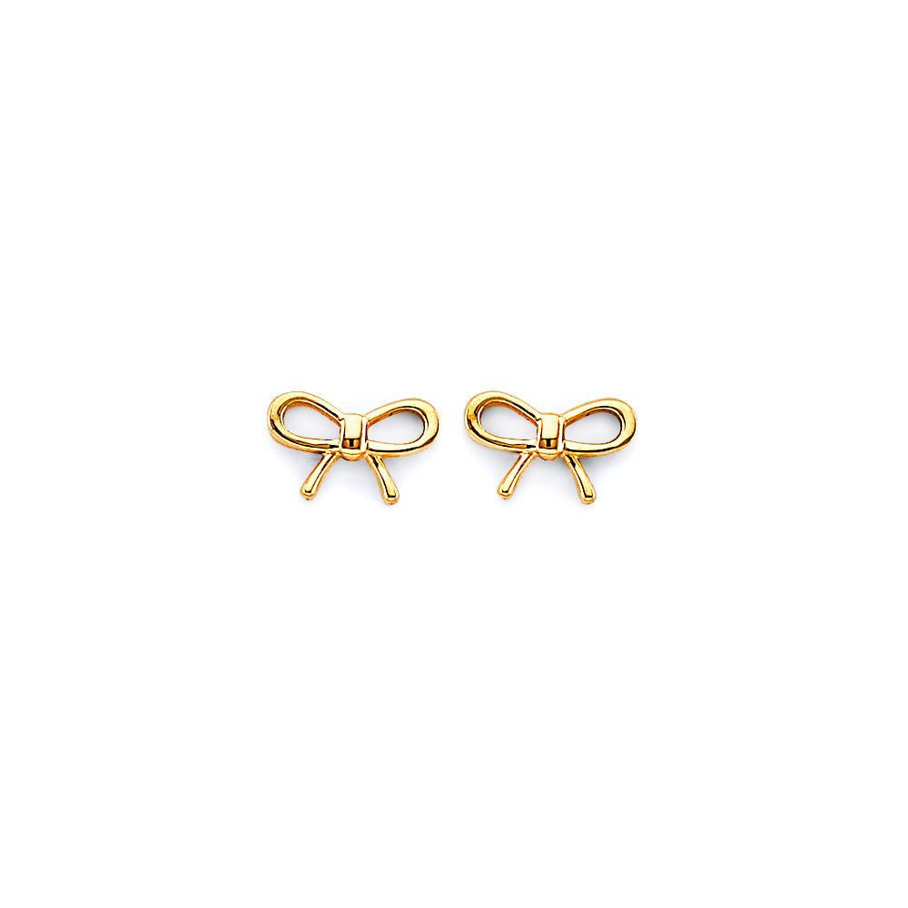 14K Yellow Gold Ribbon Push Back Earrings