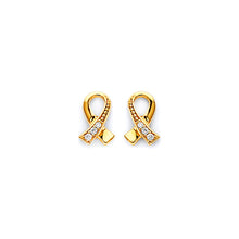 Load image into Gallery viewer, 14K Yellow Gold CZ Cancer Ribbon Push Back Earrings