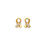 14K Yellow Gold CZ Cancer Ribbon Push Back Earrings