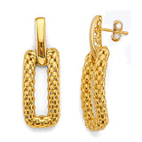 14K Yellow Gold Hollow Mesh Rectanglar Design Earrings