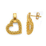 14K Yellow Gold Hollow Mesh Heart Design Earrings