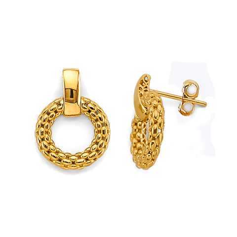 14K Yellow Gold Hollow Mesh Circle Design Earrings