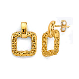 14K Yellow Gold Hollow Mesh Square Design Earrings