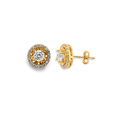 14K Yellow Gold Cluster CZ Earrings Or Set