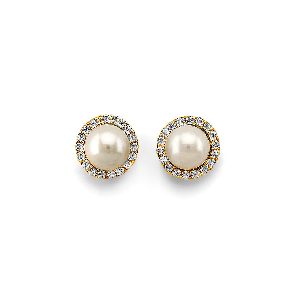 14K Two Tone Gold Pearl And CZ Earrings Or Set