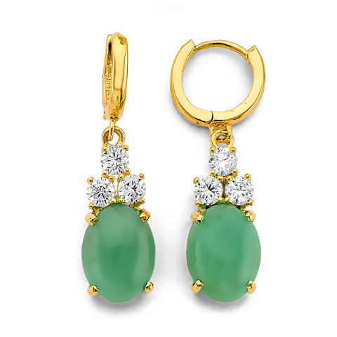 14K Yellow Gold CZ Jade Huggies Earrings Or Set