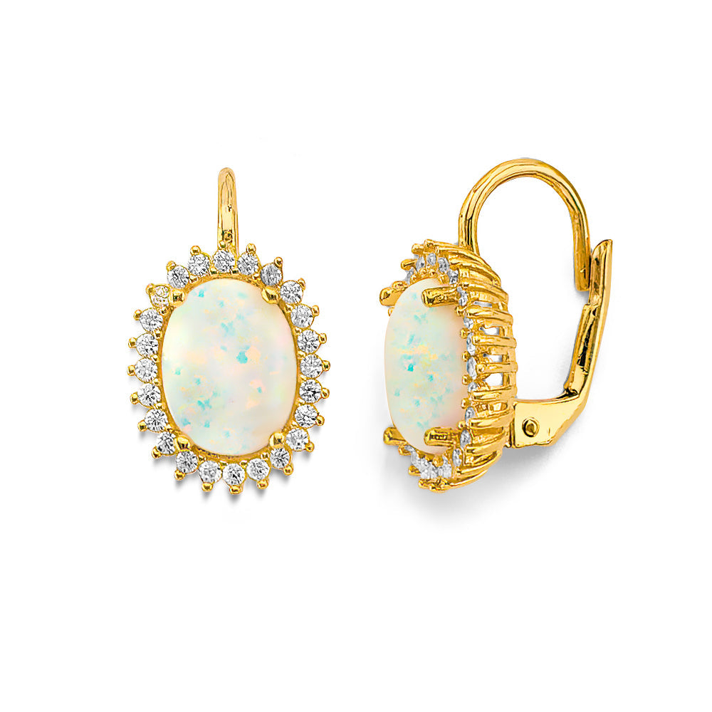 14K Yellow Gold CZ Opal Huggies Earrings Or Set