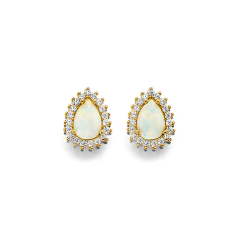 14K Yellow Gold Pear CZ Opal Earrings Or Set