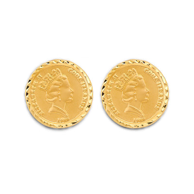 14K Yellow Gold Round Queen Elizabeth Earrings Or Set