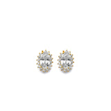 14K Yellow Gold CZ Oval April Birth Stone Earrings