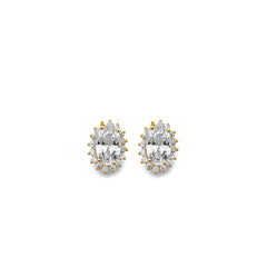 14K Yellow Gold CZ Oval April Birth Stone Earrings