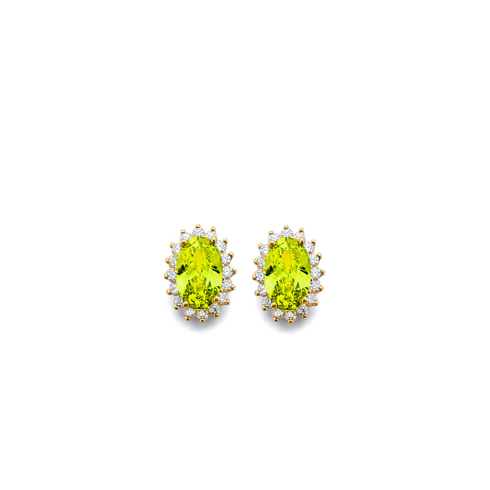 14K Yellow Gold CZ Oval August Birth Stone Earrings