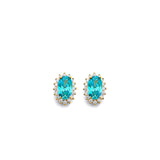 14K Yellow Gold CZ Oval December Birth Stone Earrings