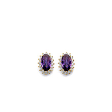 Load image into Gallery viewer, 14K Yellow Gold CZ Oval February Birth Stone Earrings