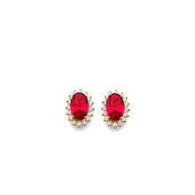 Load image into Gallery viewer, 14K Yellow Gold CZ Oval July Birth Stone Earrings