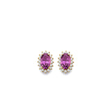 14K Yellow Gold CZ Oval June Birth Stone Earrings