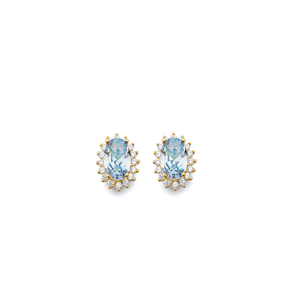 14K Yellow Gold CZ Oval March Birth Stone Earrings