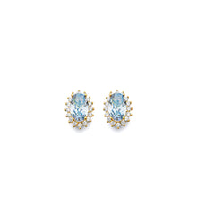 Load image into Gallery viewer, 14K Yellow Gold CZ Oval March Birth Stone Earrings