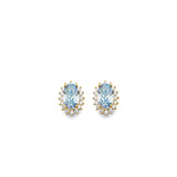 14K Yellow Gold CZ Oval March Birth Stone Earrings