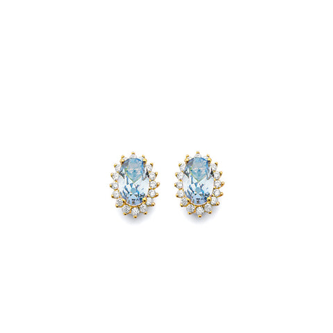 14K Yellow Gold CZ Oval March Birth Stone Earrings