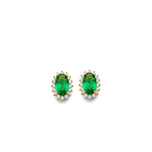 Load image into Gallery viewer, 14K Yellow Gold CZ Oval May Birth Stone Earrings