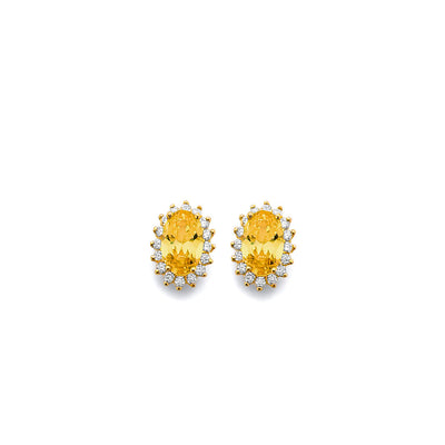 14K Yellow Gold CZ Oval November Birth Stone Earrings