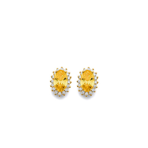 14K Yellow Gold CZ Oval November Birth Stone Earrings