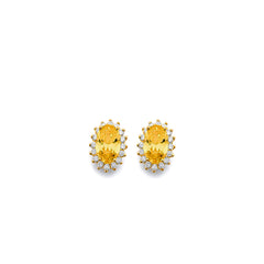 14K Yellow Gold CZ Oval November Birth Stone Earrings