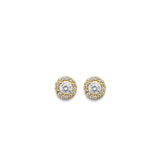 14K Yellow Gold CZ Round April Birth Stone Earrings