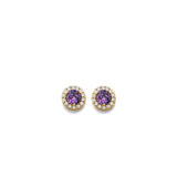 14K Yellow Gold CZ Round February Birth Stone Earrings