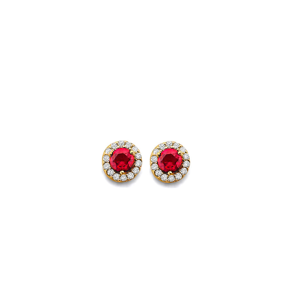 14K Yellow Gold CZ Round July Birth Stone Earrings