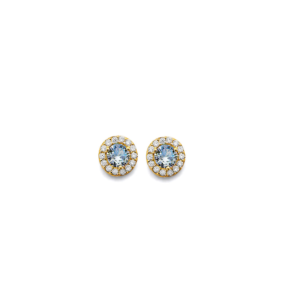 14K Yellow Gold CZ Round March Birth Stone Earrings